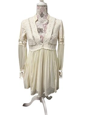 Free People Cream Lace-Trim Mini Dress